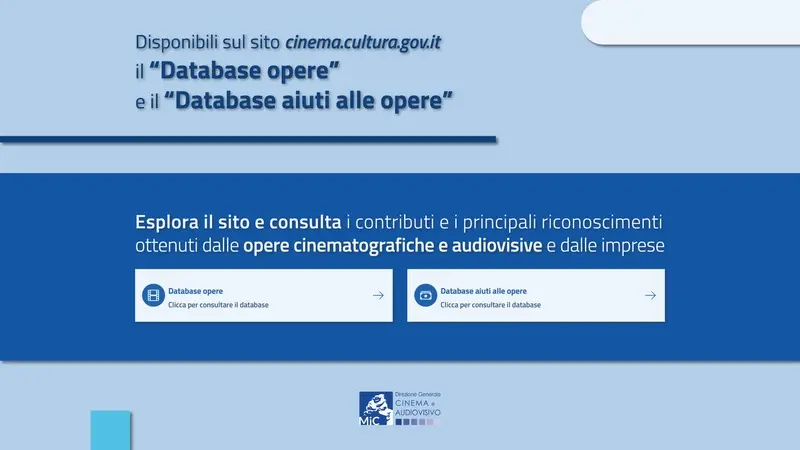 database opere, database aiuti alle opere, DGCA, database, Italy for Movies
